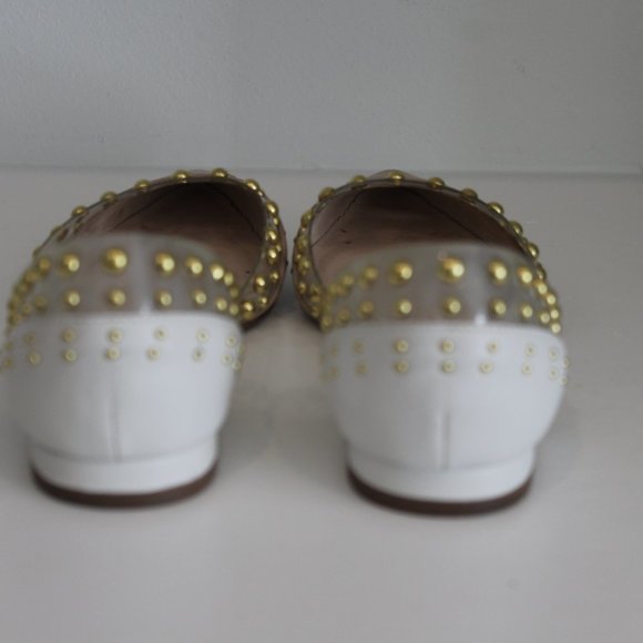 Cecelia New York Min White Ballet Flats Clear Chic Pointy Studded Shoes 7.5 - Picture 6 of 8